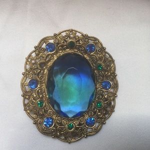 Vintage blue/green crystal surrounded by blue and green Swarovski crystals